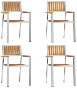 5 Részes Kerti Étkezőszett Tömör Fa Tikfa, Kültéri Étkezőasztal 150x90x75 cm Tömör Fa Tikfa, Rakásolható Kerti Székek 4 db Tömör Fa Tikfa és Fém