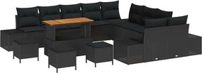 vidaXL Kerti Kanapé Szett párnával tárolóval 14 pcs Fekete Poli rattan