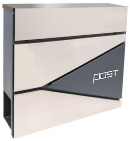 Postafiók 371 x 362 x 105 mm, cink + rozsdamentesacél, újságnyílással