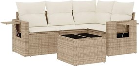 vidaXL 5 részes bézs polyrattan kerti ülőgarnitúra párnákkal