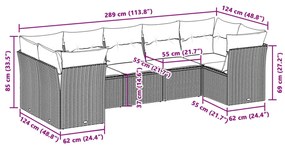 7 részes világosszürke polyrattan kerti ülőgarnitúra párnákkal