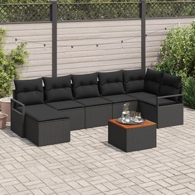8 részes kerti kanapészett párnákkal Fekete Poli Rattan Akác, 2 fős kerti kanapé párnákkal Fekete Poli Rattan