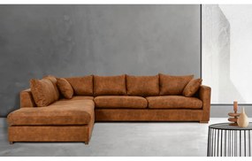Konyakbarna bőrutánzat sarokkanapé (bal oldali) Hamburg – Scandic