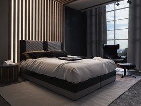Franciaágy Boxspring 140 cm Pecos Comfort (öko-bőr + szürke + fekete) (matraccal és tárolóhellyel). 1056267