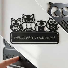 Welcome Home fali dekoráció – bagoly edition, lézerrel vágott acél