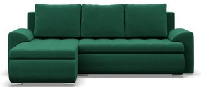 Tokio sarokkanapé, 2 ágyneműtartóval, bársony, baloldali, zöld
