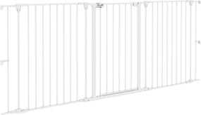 PawHut Acél Kutyaelzáró 206x90 cm Pet Gate Összecsukható 3 Panel Kettős Zárral és Segéd Zárási Funkcióval Ajtóra, Folyosóra, Lépcsőházba - Fehér | Aos