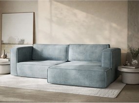Világoskék zsenília kinyitható-tárolóhelyes sarokkanapé (jobb oldali-heverő résszel) Velto – Maison de Rêve