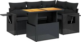 vidaXL 5 részes fekete polyrattan kerti kanapészett párnákkal