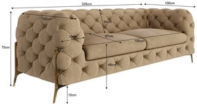 Világosbarna bársony kanapé 225 cm Chelsea Bis – Ropez