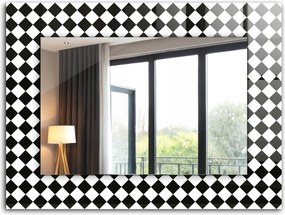 Dekoratív fali tükör nyomott mintás dekor 80x60 cm Fekete-fehér kockás