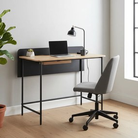 Számítógépasztal, tölgy/fekete, KOMPUS