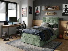 Kárpitozott boxspring ágy DIRELIS VIBE 90x200 cm sötétzöld Matrac: Bonell rugós matrac
