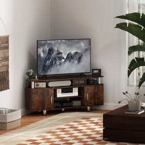 HOMCOM TV Állvány Fa TV Szekrény 55 hüvelykes TV-hez Nagy Polccal, Szekrényekkel és Nyitott Rekesszel 120 x 40 x 52 cm, Barna | Aosom