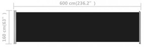 fekete kihúzható oldalsó terasz-napellenző 600 x 160 cm