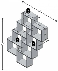 Fmd tölgyszínű 11 rekeszes fali polc