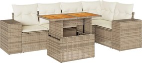 vidaXL 6 részes bézs polyrattan kerti ülőgarnitúra párnával
