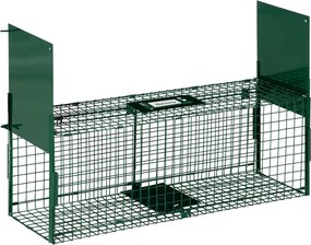 Outsunny Élő Állatcsapda 2 Ajtóval Fém Fogóketrec Nyulaknak, Nyesteknek, Kis Rókáknak 80x25x30 cm Sötét Zöld | Aosom
