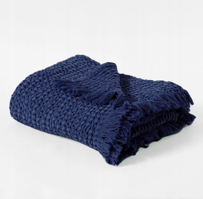 Pamut ágytakaró rojtokkal 125x200 VitalHome sötétkék E31923