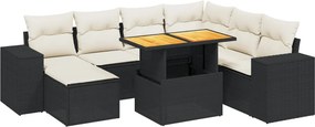vidaXL 8 részes fekete polyrattan kerti ülőgarnitúra párnákkal