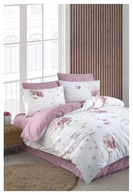Fehér-rózsaszín egyszemélyes hosszabbított ágyneműhuzat lepedővel, háromrészes 160x220 cm Floral – Mila Home
