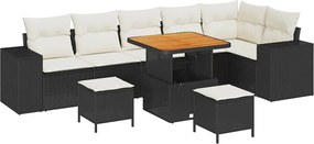 vidaXL Kerti Kanapé Szett párnával 9 pcs Fekete és Krém polirattan