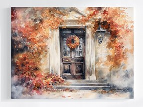Vászonkép Canvas Város Ház Ajtó Koszorú Ősz Dekoráció 100x75