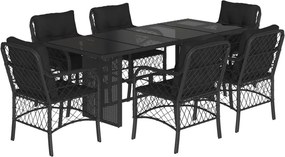 vidaXL 7 részes fekete polyrattan kerti étkezőgarnitúra párnával
