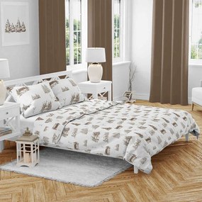 Karácsonyi Barna házikó pamut ágyneműhuzat TiaHome - 1x Párna 90x70cm, 1x Paplan 140x200cm