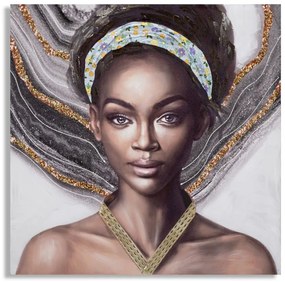 Modern Portré Falikép Virágos Fejpánttal – Vászonkép 100×100 cm