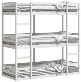 fehér tömör fenyőfa hármas emeletes ágy 80 x 200 cm