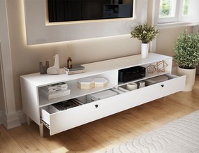 TV állvány polccal és szekrényekkel DULLUM 200x58cm, fehér
