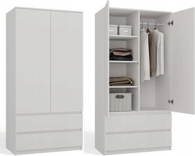 Gardróbszekrény SS-90 Mályva Fehér 2 Ajtós 2 Fiókos Tágas 90CM