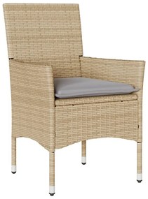 3 részes bézs polyrattan/üveg bisztrógarnitúra párnával