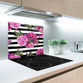 Üveg vágódeszka rózsaszín bazsarózsák 60x52 cm