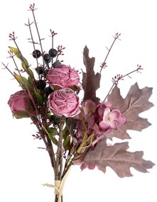 Bogyós, rózsás, rose red művirág csokor, 39cm magas, 20cm széles