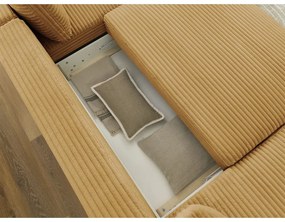 Mustársárga kordbársony kinyitható sarokkanapé (bal oldali-U alakú) Lucien – Bobochic Paris