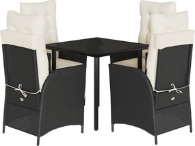 vidaXL 5 részes fekete polyrattan kerti étkezőgarnitúra párnákkal