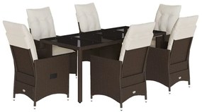 7 részes barna polyrattan kerti étkezőgarnitúra párnával