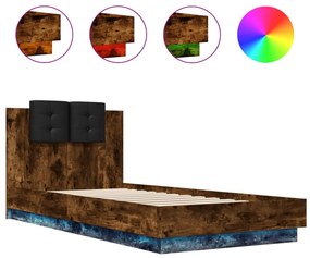 füstös tölgy színű ágykeret fejtámlával és LED-ekkel 90x200 cm