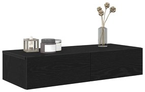 Falipolc fiókokkal fekete 80x33x17 cm műszaki fa