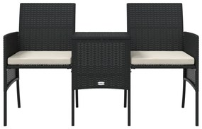 2 személyes fekete polyrattan kerti kanapé asztallal/székkel