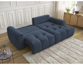 Kék zsenília kinyitható-tárolóhelyes sarokkanapé (jobb oldali-heverő résszel) Roxelane – Bobochic Paris