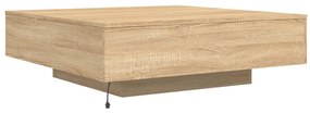 sonoma tölgy színű dohányzóasztal LED-lámpákkal 100x100x31 cm