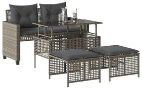 4 részes szürke polyrattan üveg kerti ülőgarnitúra párnákkal