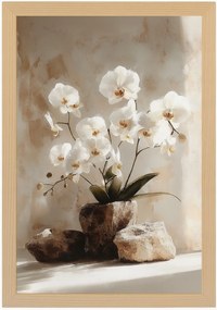 Poszter Keret Fa Dekoráció Virágok Fehér Orchidea Zen 40x60