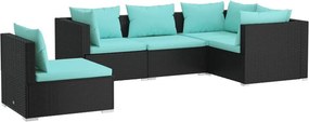 vidaXL 5 részes fekete polyrattan kerti ülőgarnitúra párnákkal