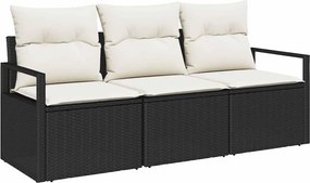 vidaXL Kerti Kanapé Szett párnával 3 pcs Fekete és Fehér polirattan