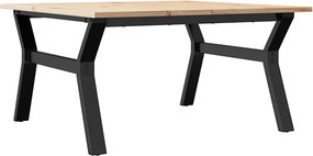 vidaXL tömör fenyőfa és acél dohányzóasztal Y-vázzal 90x90x45 cm
