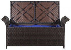 barna polyrattan tárolópad párnával 138 cm